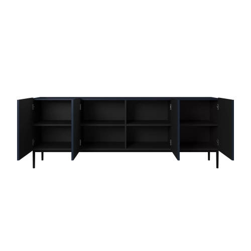 Komoda Nicole 200 cm z ryflowanym frontem i metalowymi nogami - granat / czarne nóżki - Limitowana oferta